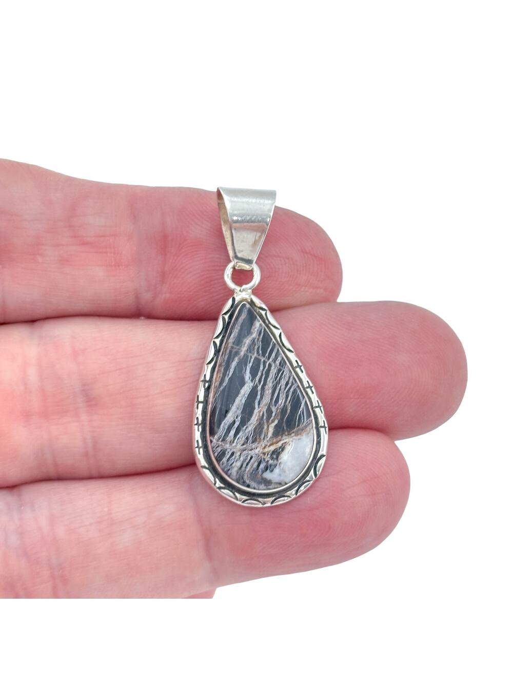 Vintage Sterling Silver 925 White Buffalo Pendant